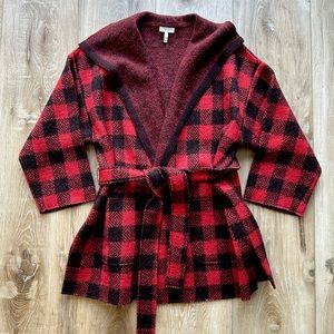 Joie Isamel Red Buffalo Plaid Wool Sweater Coat